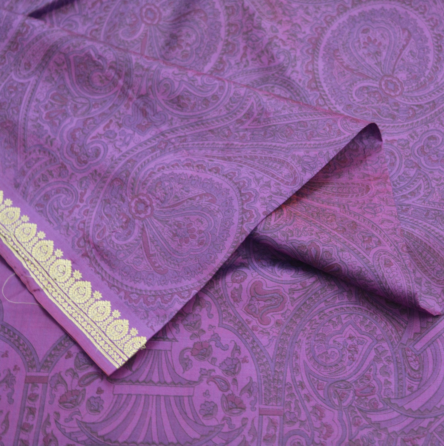 Indian Vintage Sari Purple Pure Silk Woven Printed Saree Craft Fabric 5yd Sewing DressMaking Soft Woven Border