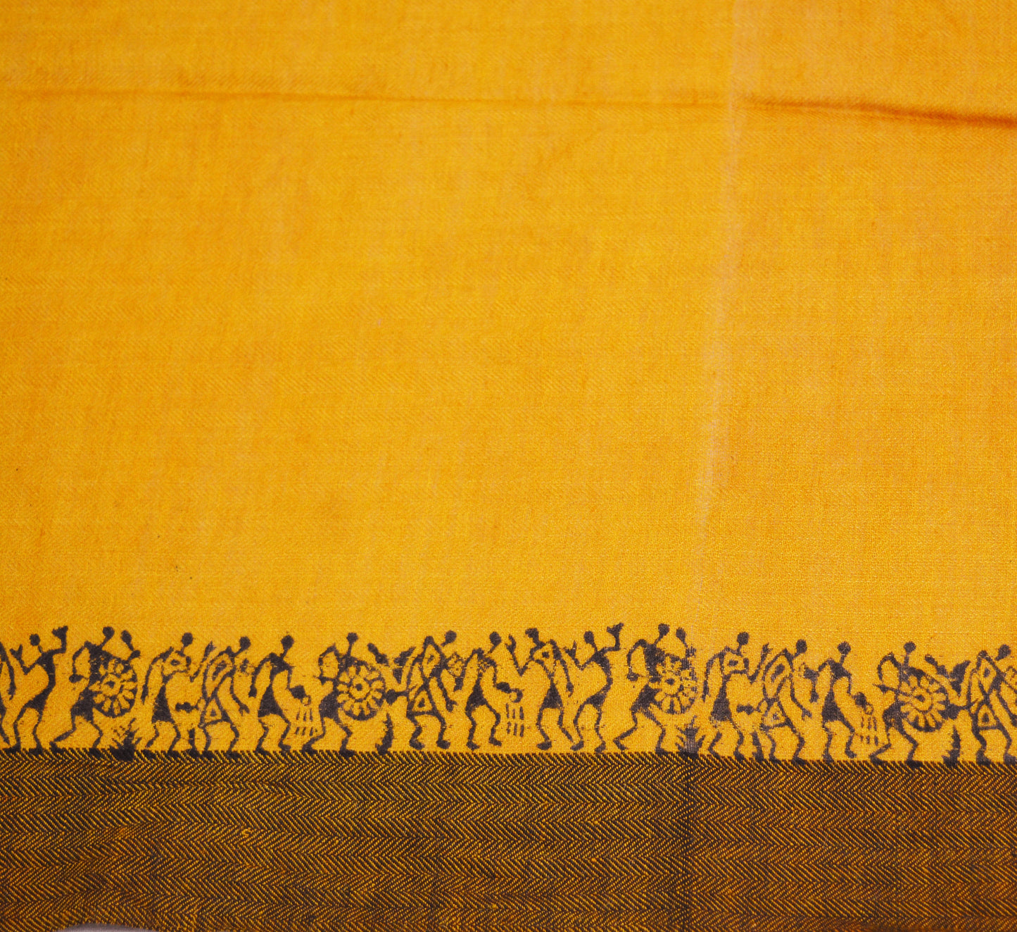 Vintage Mustard Long Stole Pure Woolen Scarf Warli Printed Dupatta Infinity Scarves Sarong Wrap Veil Woman Hijab Shawl Soft