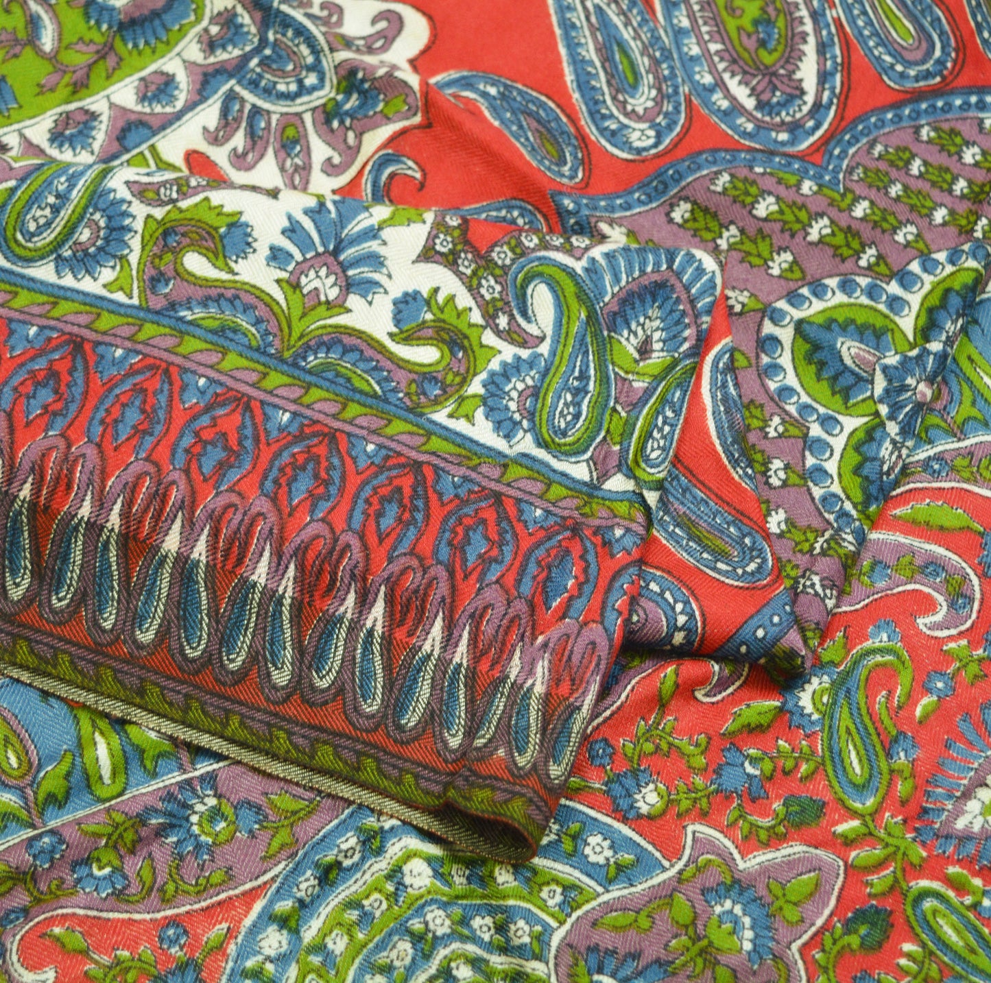Vintage Red Long Stole Pure Woolen Scarf Printed Dupatta Infinity Scarves Sarong Wrap Veil Woman Hijab Shawl Craft Fabric