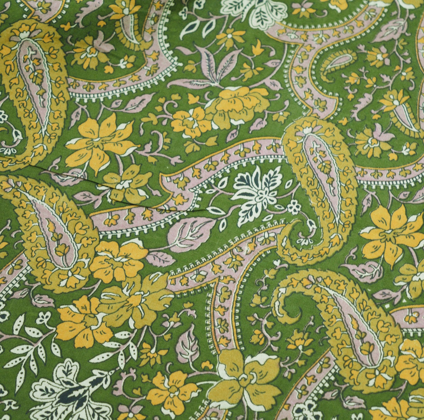 Indian Vintage Sari Green Pure Silk Printed Saree Fabric 5yd Sewing Craft DressMaking Soft Paisley Design