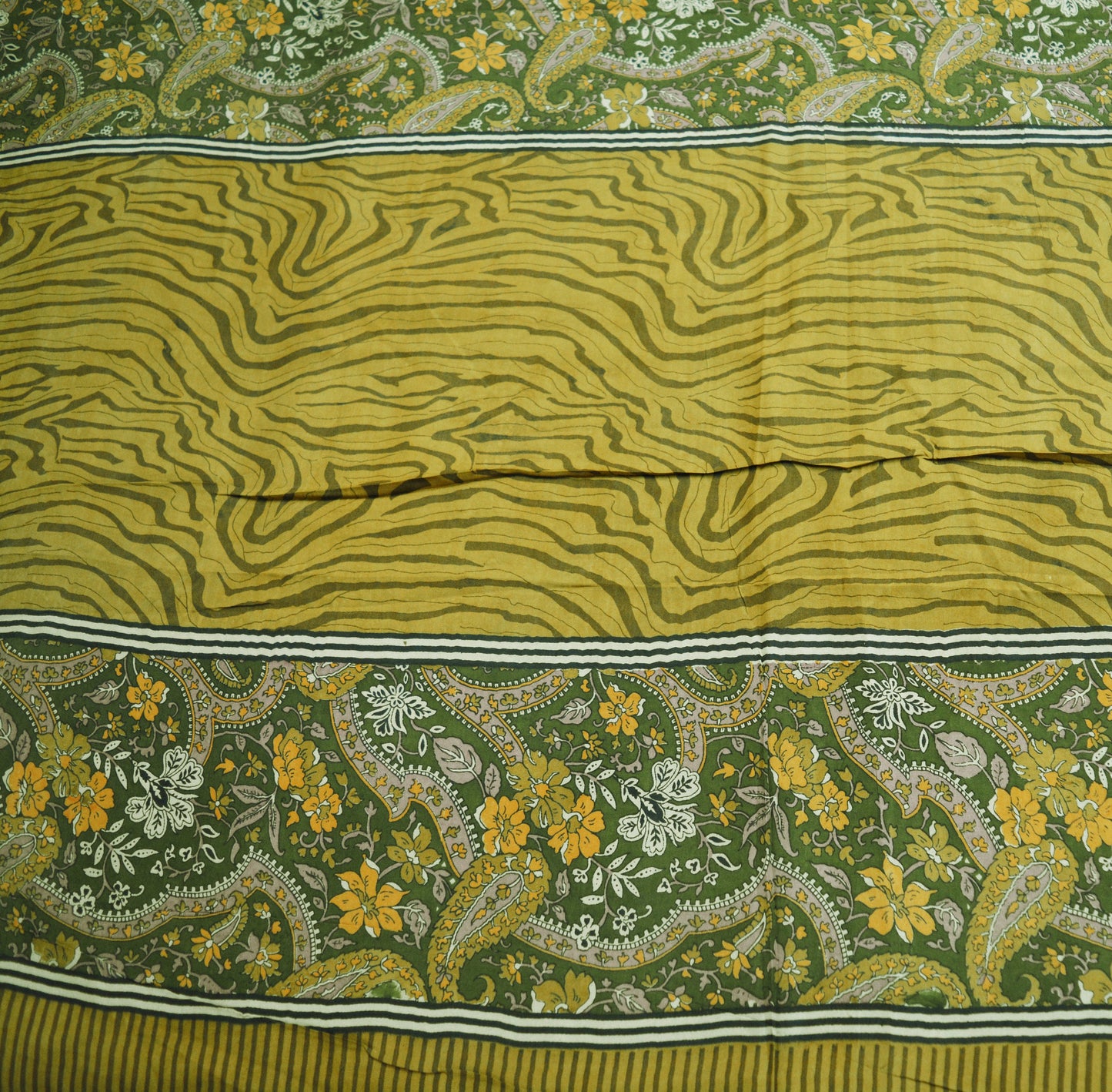 Indian Vintage Sari Green Pure Silk Printed Saree Fabric 5yd Sewing Craft DressMaking Soft Paisley Design