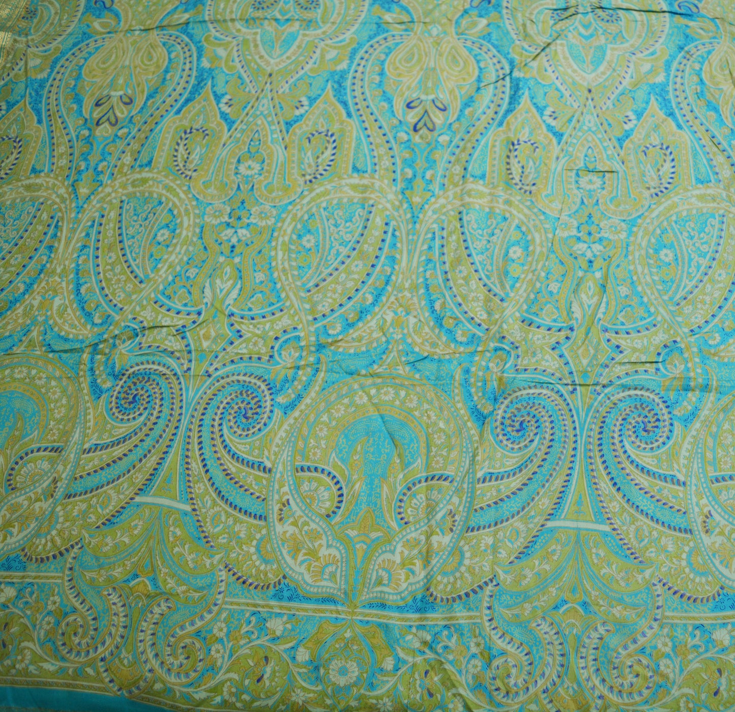 Indian Vintage Sari Blue & Gray Pure Silk Printed Saree Fabric 5yard Sewing Craft Fabric DressMaking Soft Wrap Zari