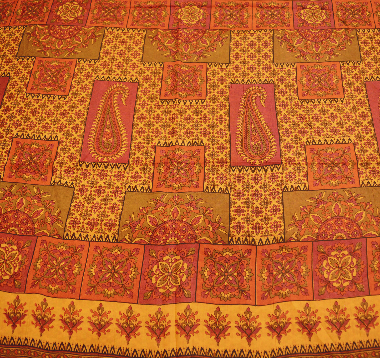 Indian Vintage Sari Orange 100% Pure Silk Printed Saree Fabric 5yard Sewing Craft Fabric DressMaking Soft Wrap Zari