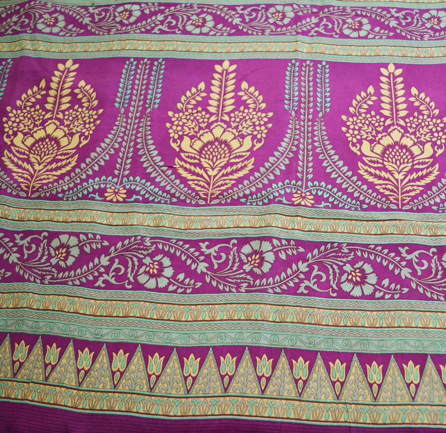 Indian Vintage Sari Purple & Ivory Pure Silk Printed Saree Fabric 6yd Sewing Craft Fabric DressMaking Floral
