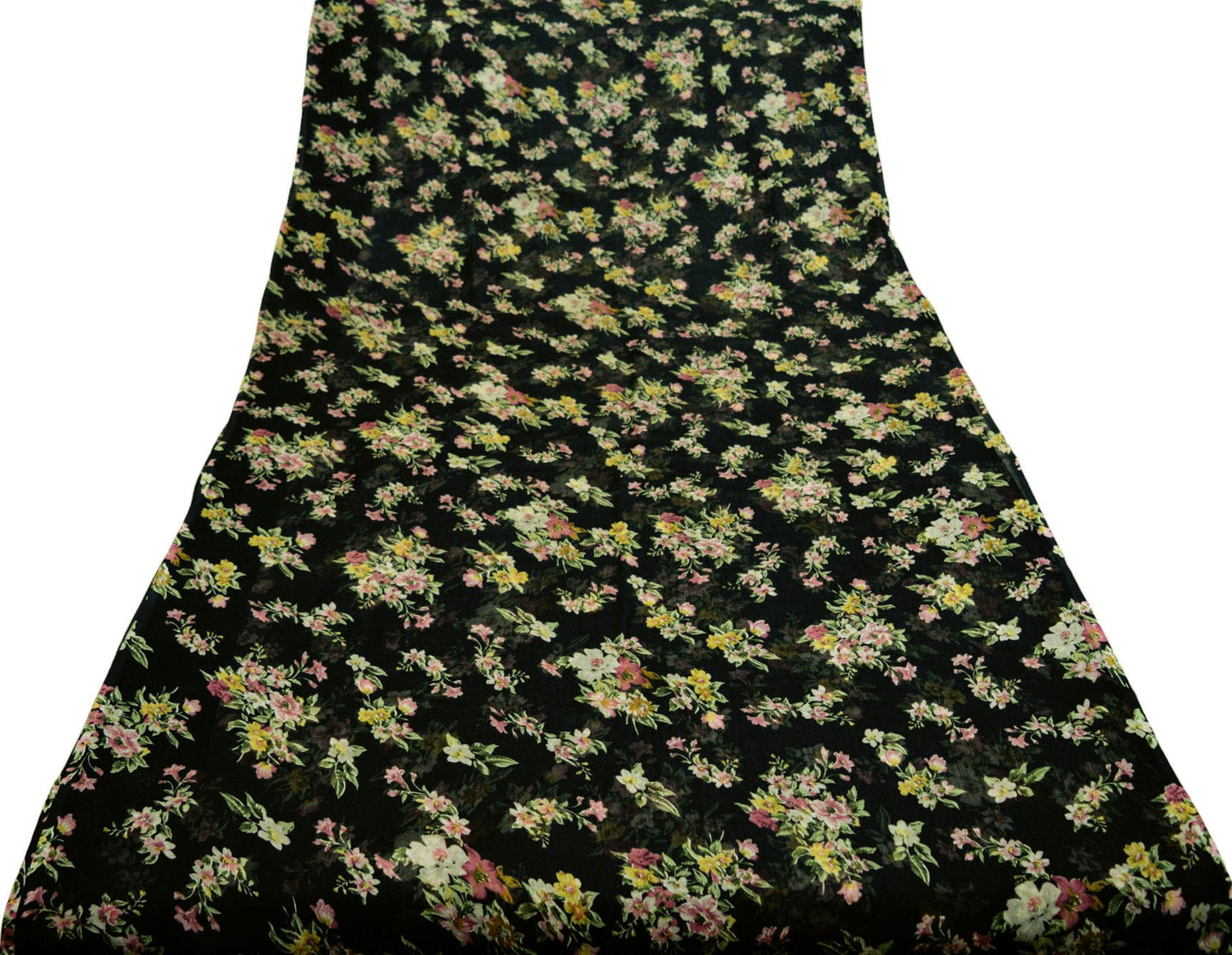 Women Vintage Sari Black Chiffon Printed Saree Craft Fabric Sewing 6Yard Soft Light Sari Dress Making Floral