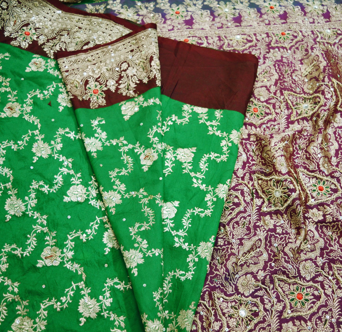 Vintage Sari Heavy Wedding Pure Satin Silk Hand Embroidered Banarsi Brocade Saree Zari/Zardozi/Dabka 5Yd