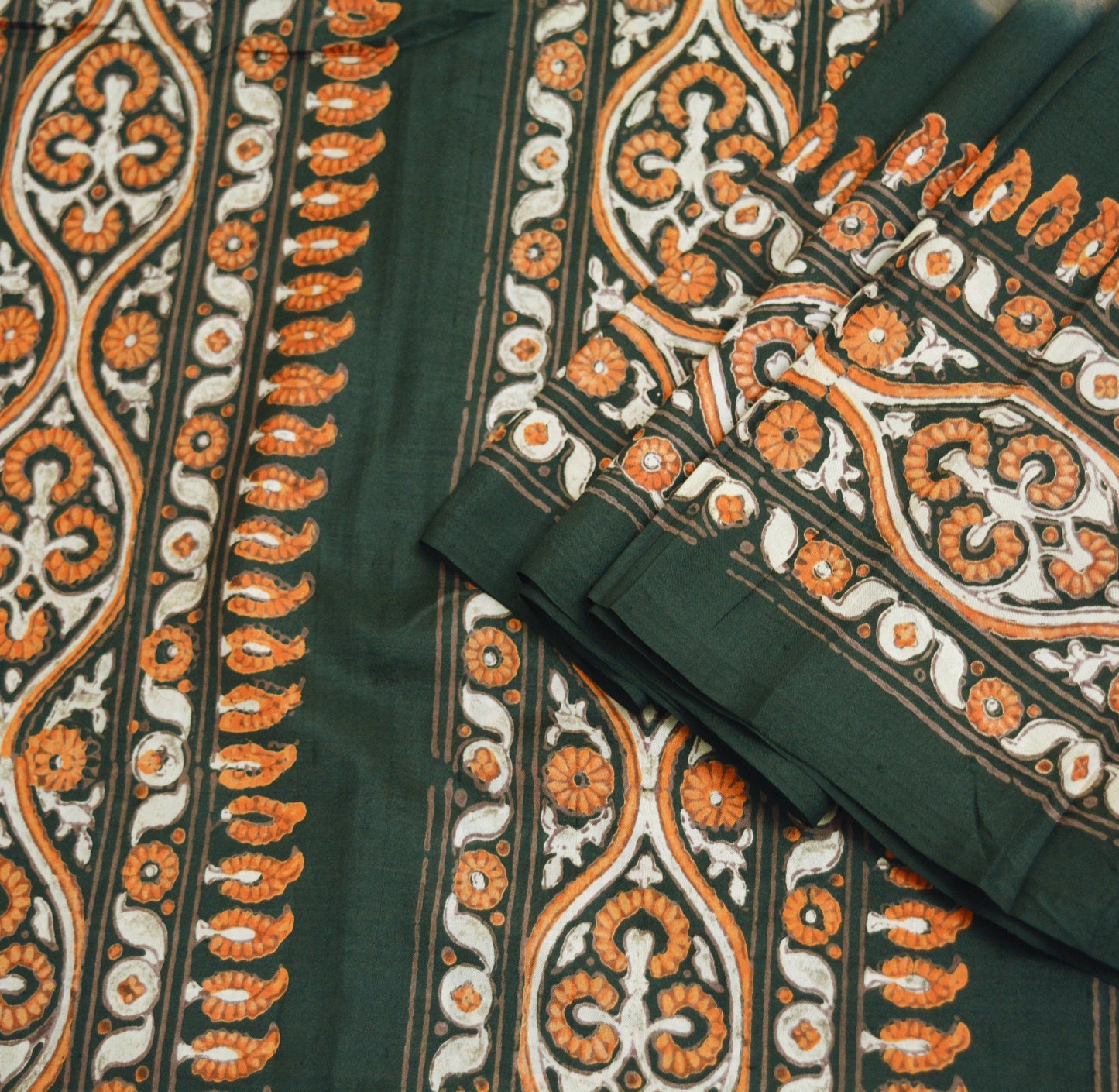 Indian Vintage Sari Brown & Black Pure Silk Printed Saree 5yd Sewing Craft Fabric DressMaking Soft