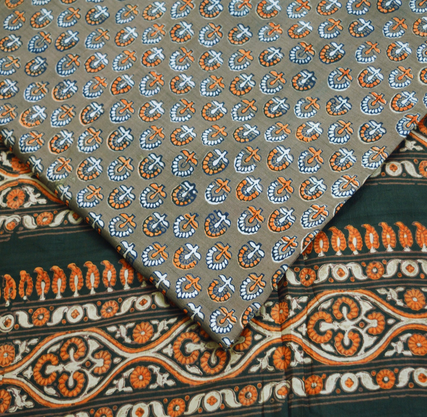 Indian Vintage Sari Brown & Black Pure Silk Printed Saree 5yd Sewing Craft Fabric DressMaking Soft