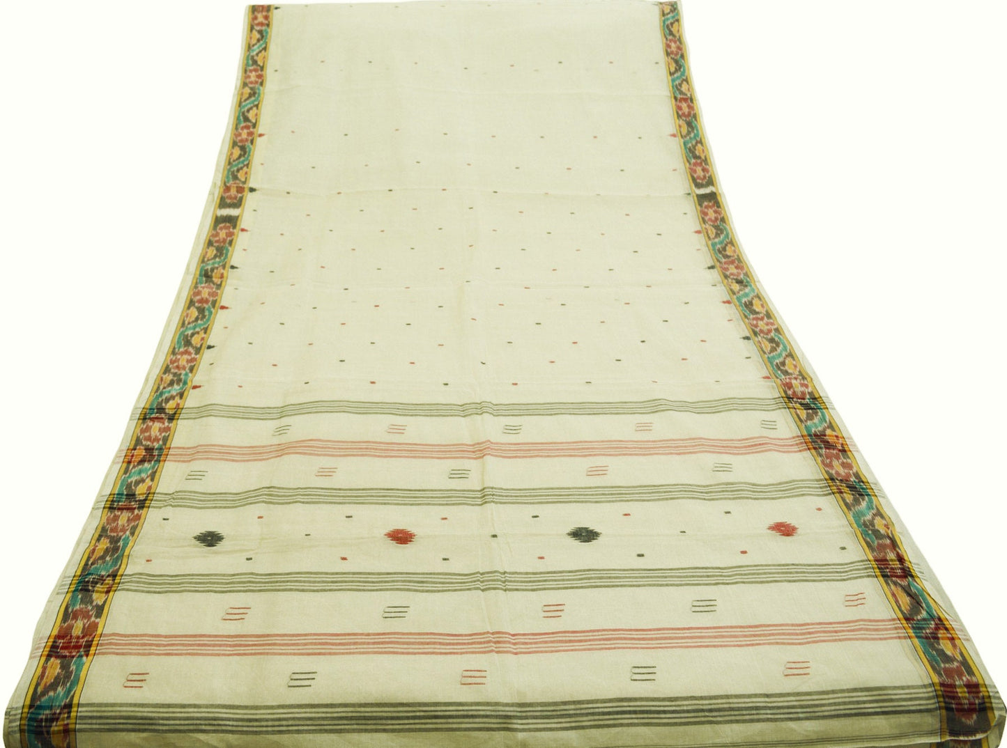Indian Vintage Off-white Hand woven Sambalpuri Ikat sari Saree Pure Cotton Indian Sari Fabric 5Yard Ethnic Chackra Border
