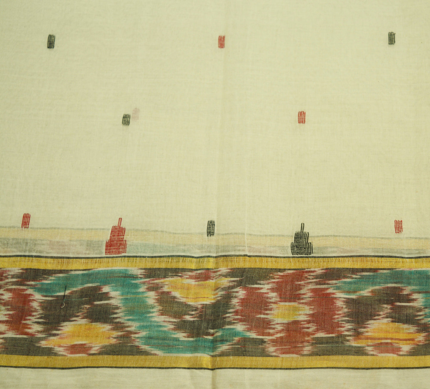 Indian Vintage Off-white Hand woven Sambalpuri Ikat sari Saree Pure Cotton Indian Sari Fabric 5Yard Ethnic Chackra Border