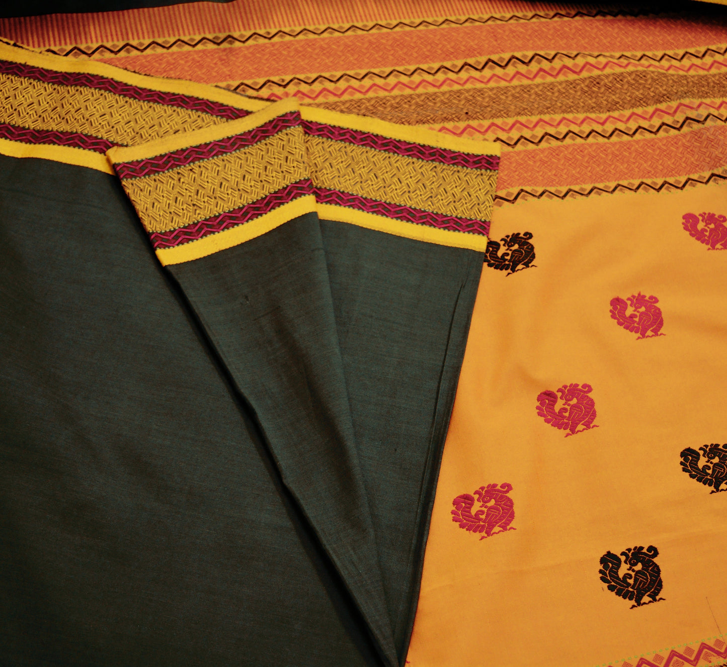 Indian Vintage Sari Black Pure Cotton Hand Woven Saree 5yard Ethnic Soft