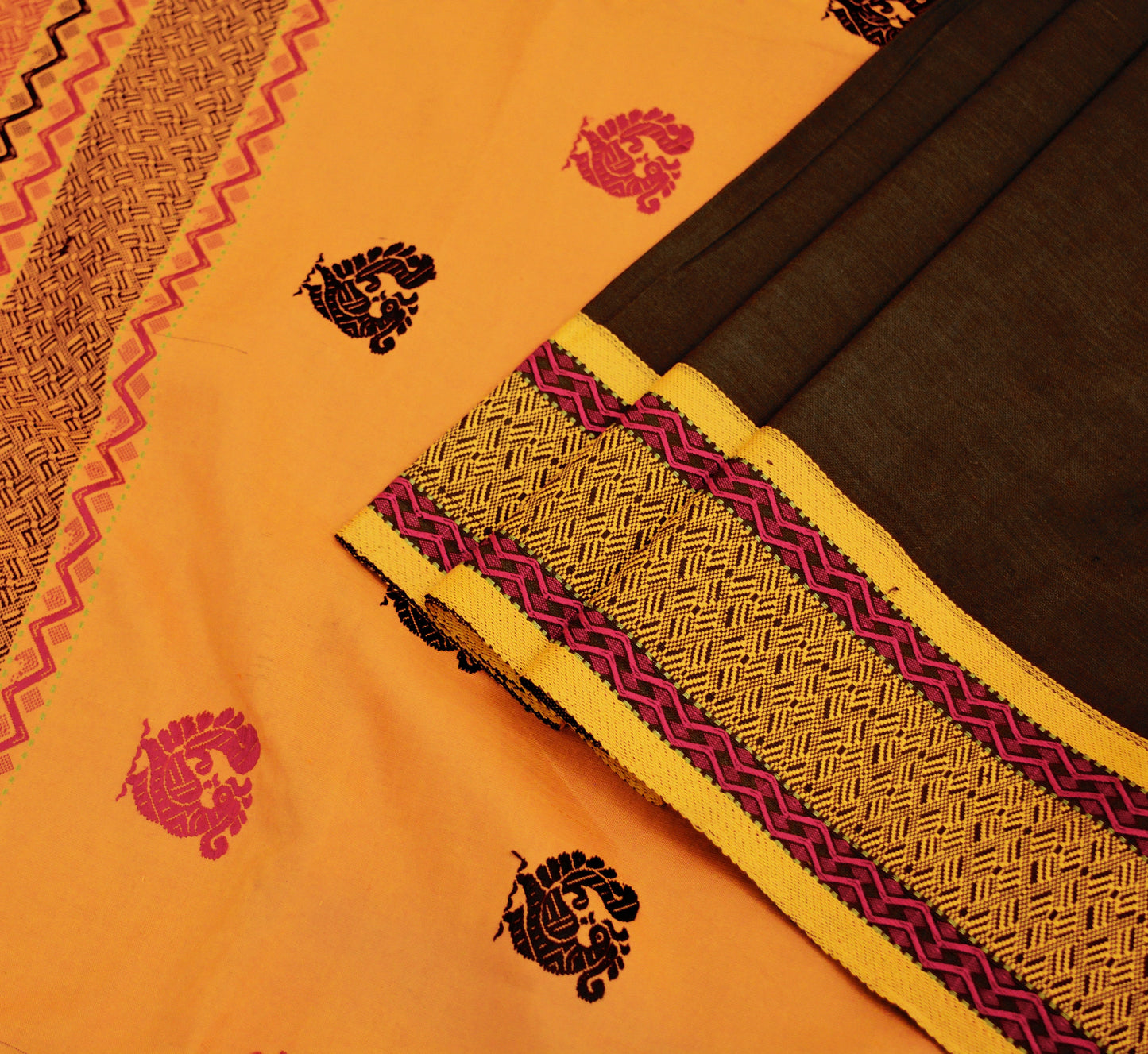 Indian Vintage Sari Black Pure Cotton Hand Woven Saree 5yard Ethnic Soft