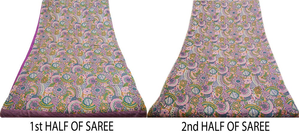 Indian Vintage Sari Purple 100% Pure Silk Printed Saree Fabric 5yd Sewing Craft Fabric DressMaking Soft Floral Paisley