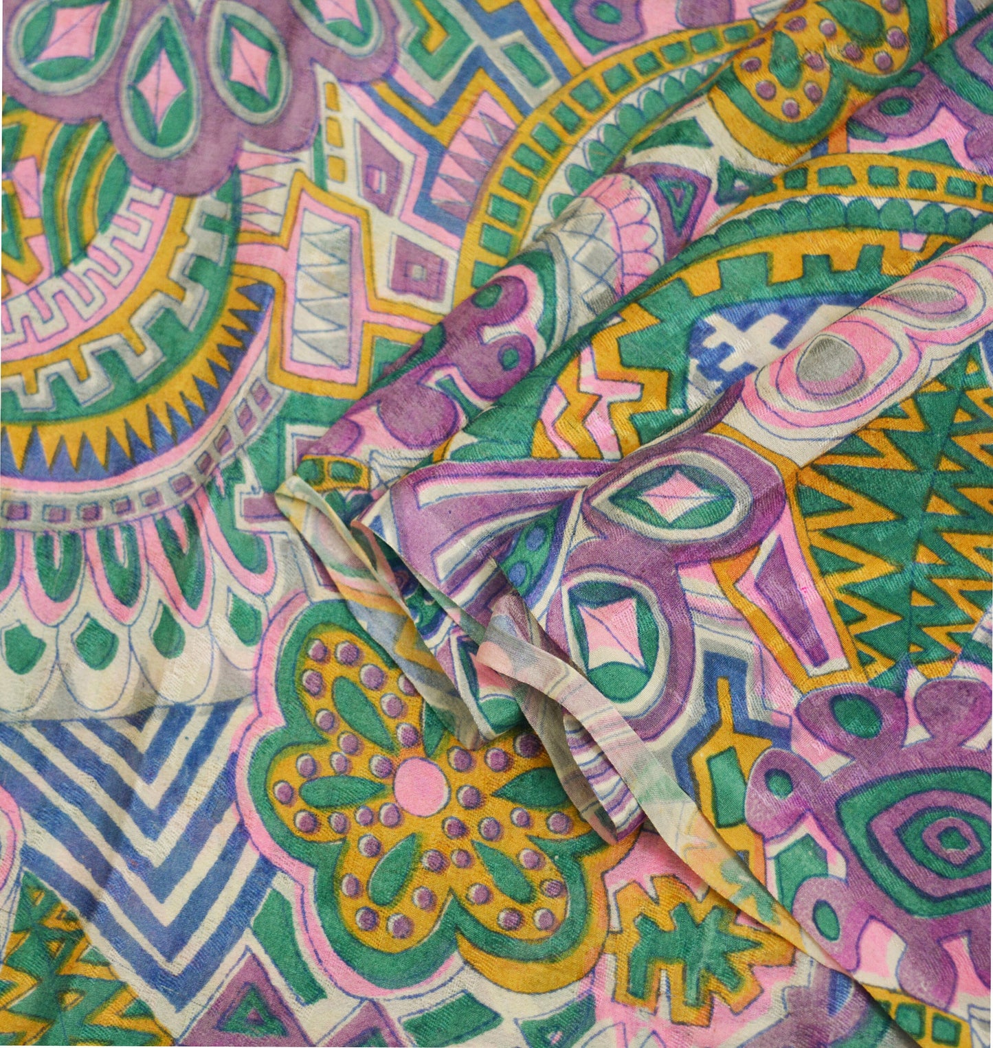 Indian Vintage Sari Purple 100% Pure Silk Printed Saree Fabric 5yd Sewing Craft Fabric DressMaking Soft Floral Paisley