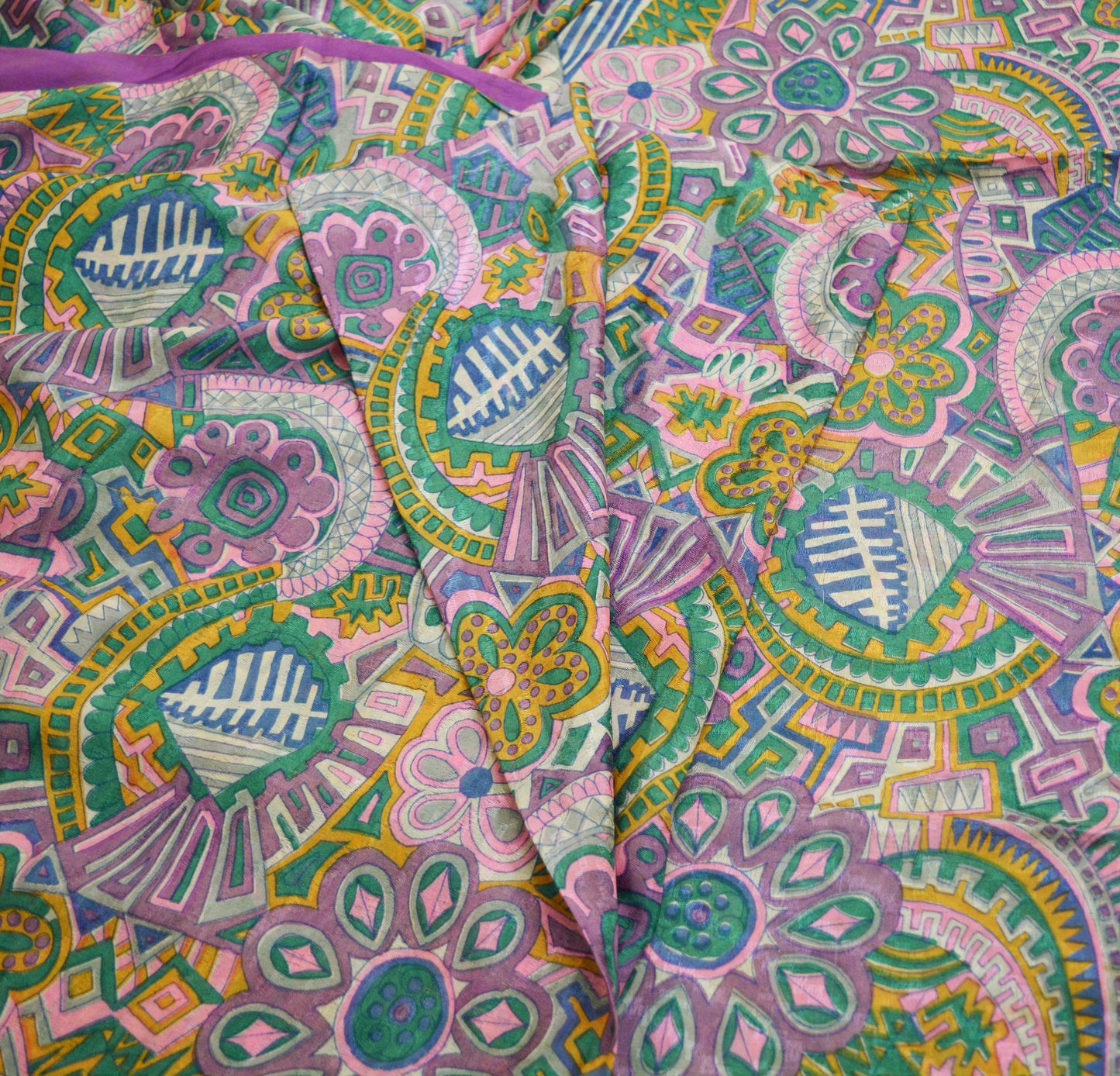 Indian Vintage Sari Purple 100% Pure Silk Printed Saree Fabric 5yd Sewing Craft Fabric DressMaking Soft Floral Paisley