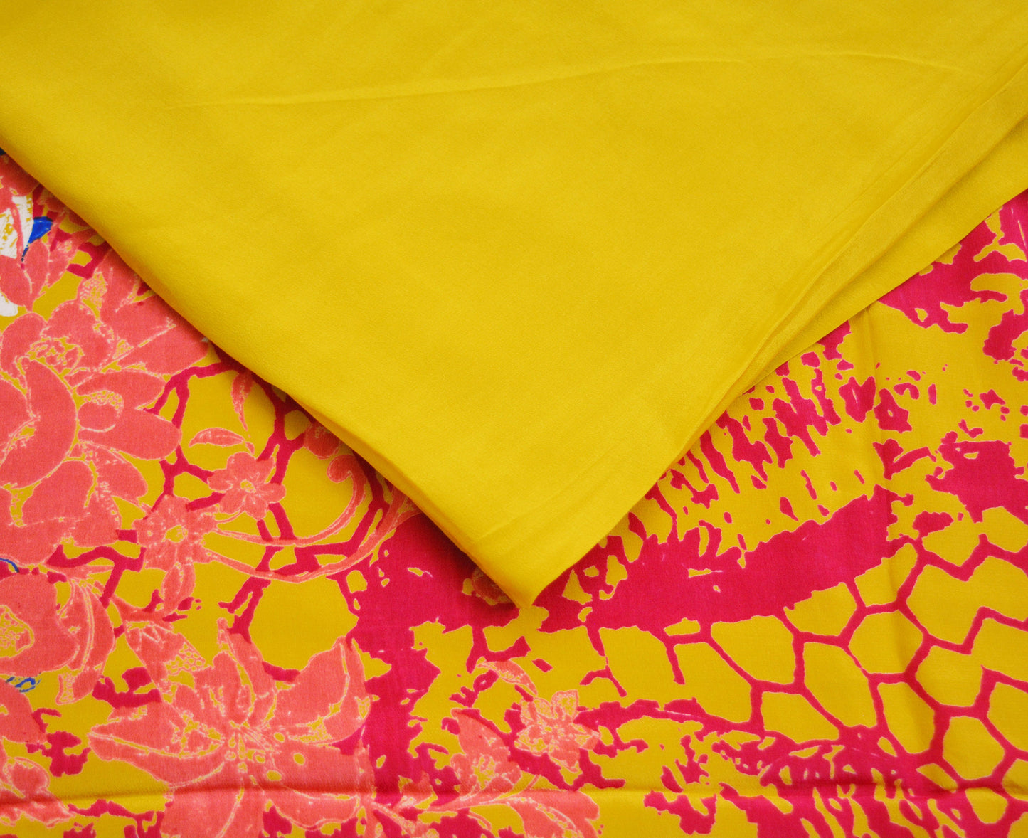 Indian Vintage Sari Red & Yellow Pure Crepe Silk Printed Saree 5yard Sewing Abstract Soft Craft Fabric Wrap