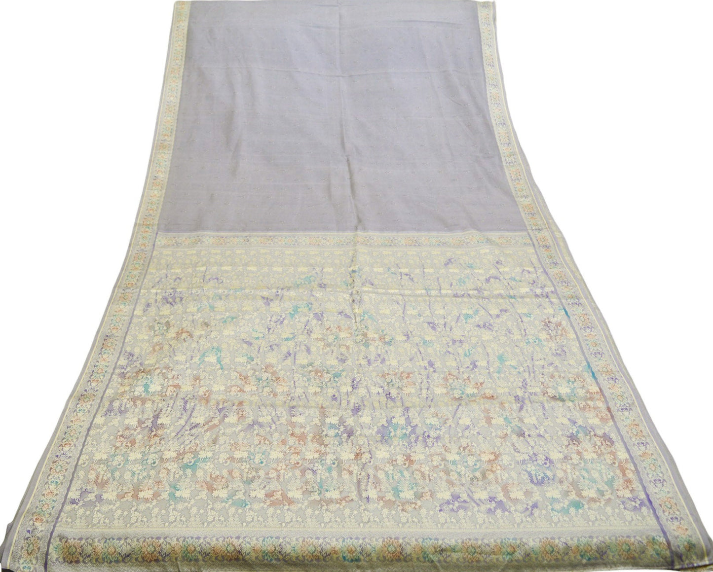 Indian Vintage Sari Gray 100% Pure Silk Printed Woven Sarees Fabric 5yd Sewing Craft Fabric DressMaking Soft Wrap