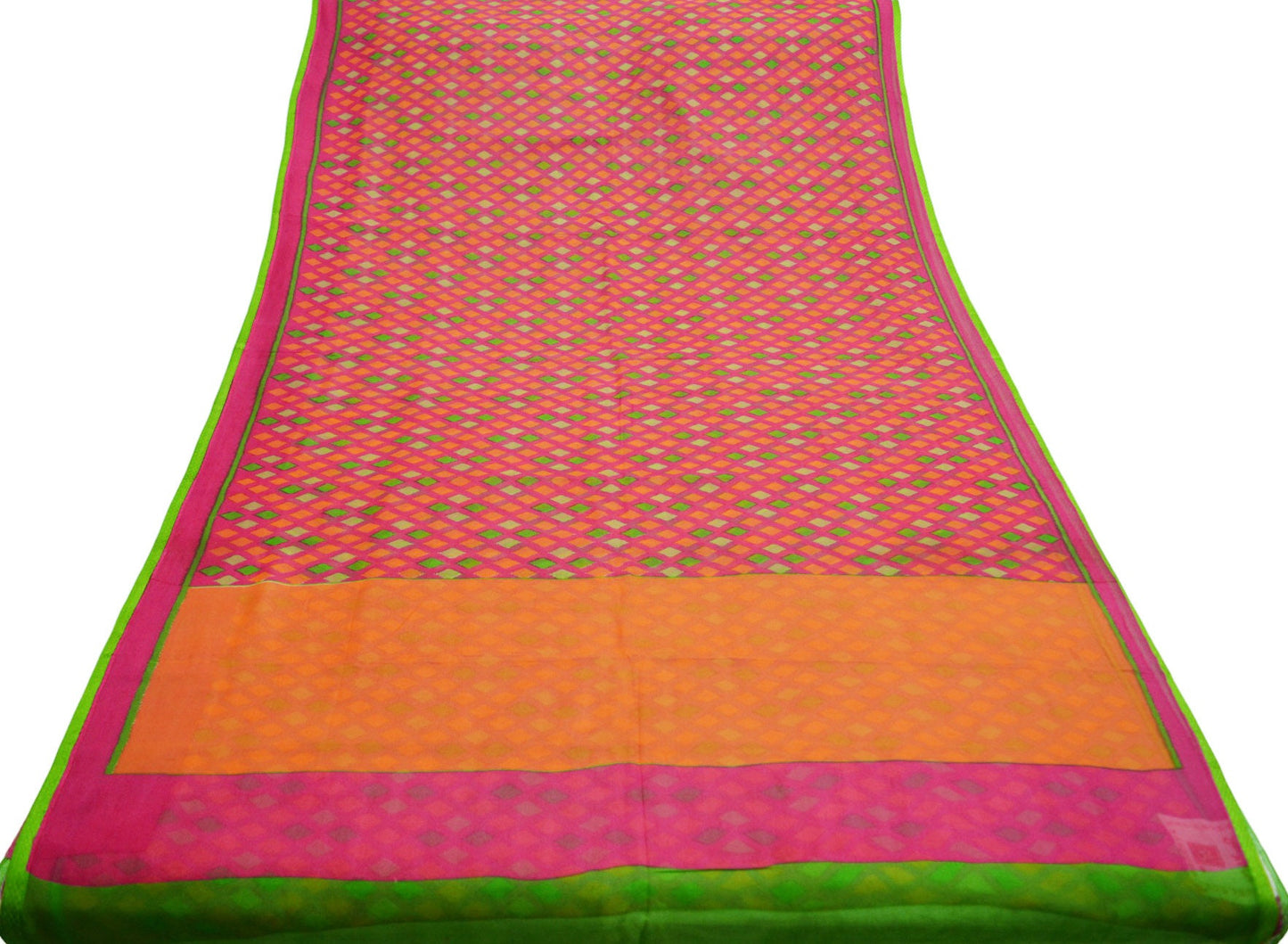 Women Vintage Sari Orange & Pink Pure Chiffon Silk Printed Saree Craft Fabric Sewing 6Yard Soft Light Sari Dress Making