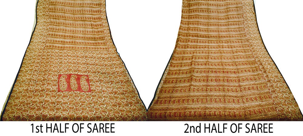 Women Vintage Sari Beige Pure Chiffon Silk Printed Saree Craft Fabric Sewing 6Yard Soft Light Sari Dress Making Floral