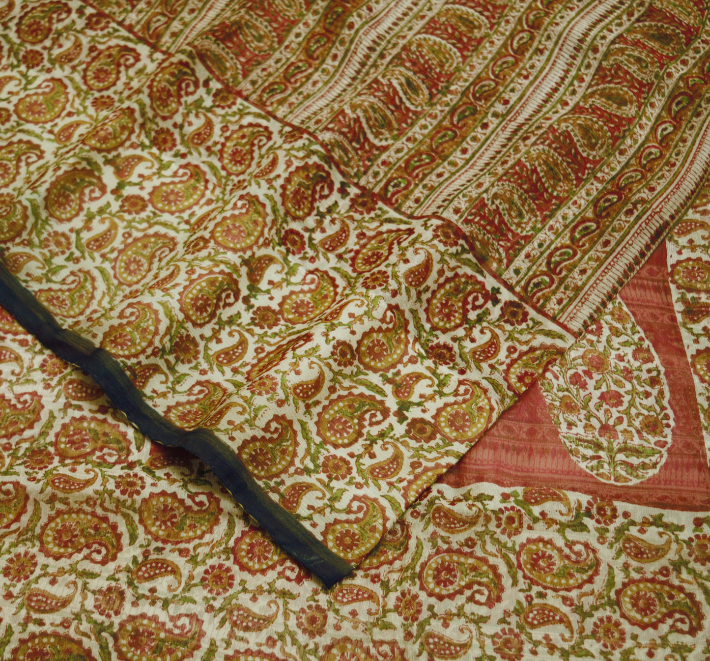 Women Vintage Sari Beige Pure Chiffon Silk Printed Saree Craft Fabric Sewing 6Yard Soft Light Sari Dress Making Floral