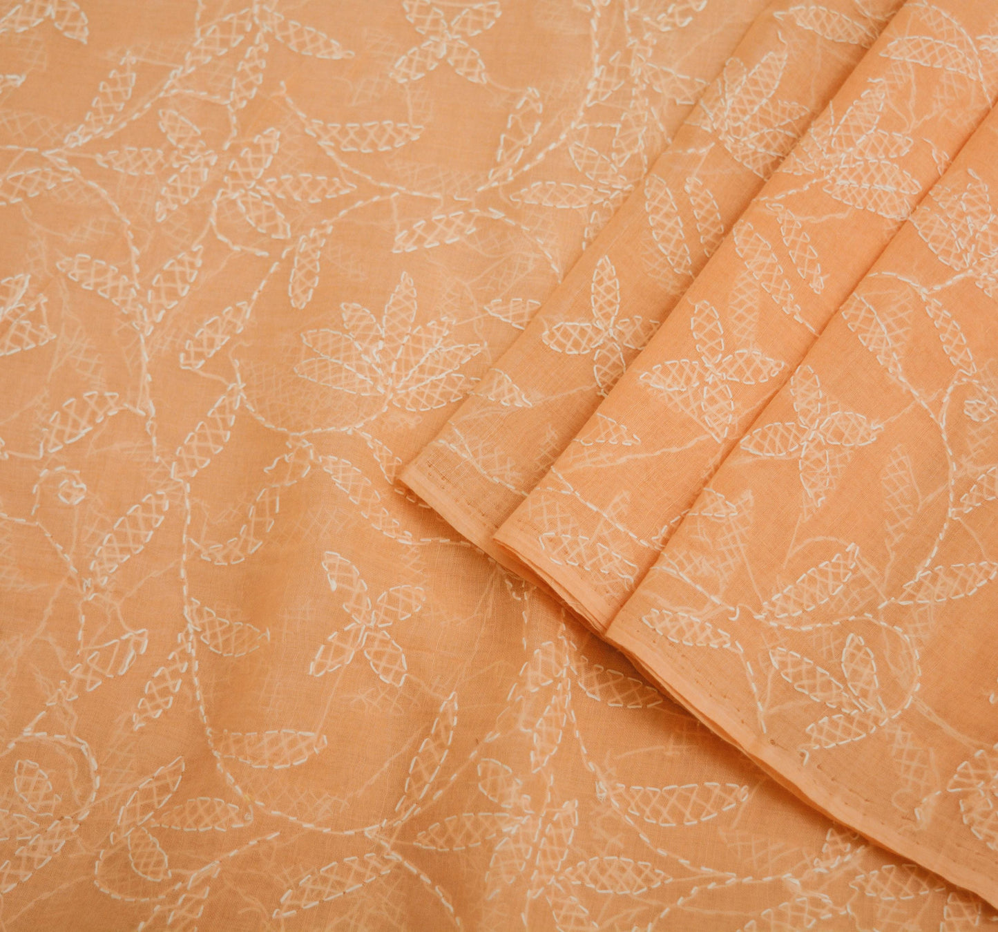 Indian Vintage Sari Cotton Peach Handmade Chikankari Saree Fabric 5Yard Sari Ethnic Floral