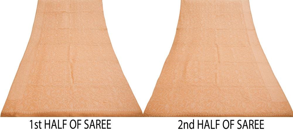 Indian Vintage Sari Cotton Peach Handmade Chikankari Saree Fabric 5Yard Sari Ethnic Floral
