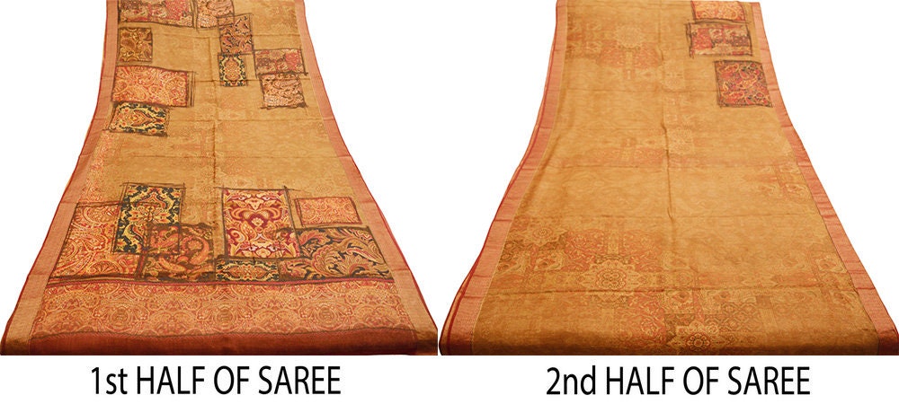 Indian Vintage Saree Pure Khadi Silk Handloom Digital Printed Indian Sari Fabric 5yard Ethnic Wear Sari Floral
