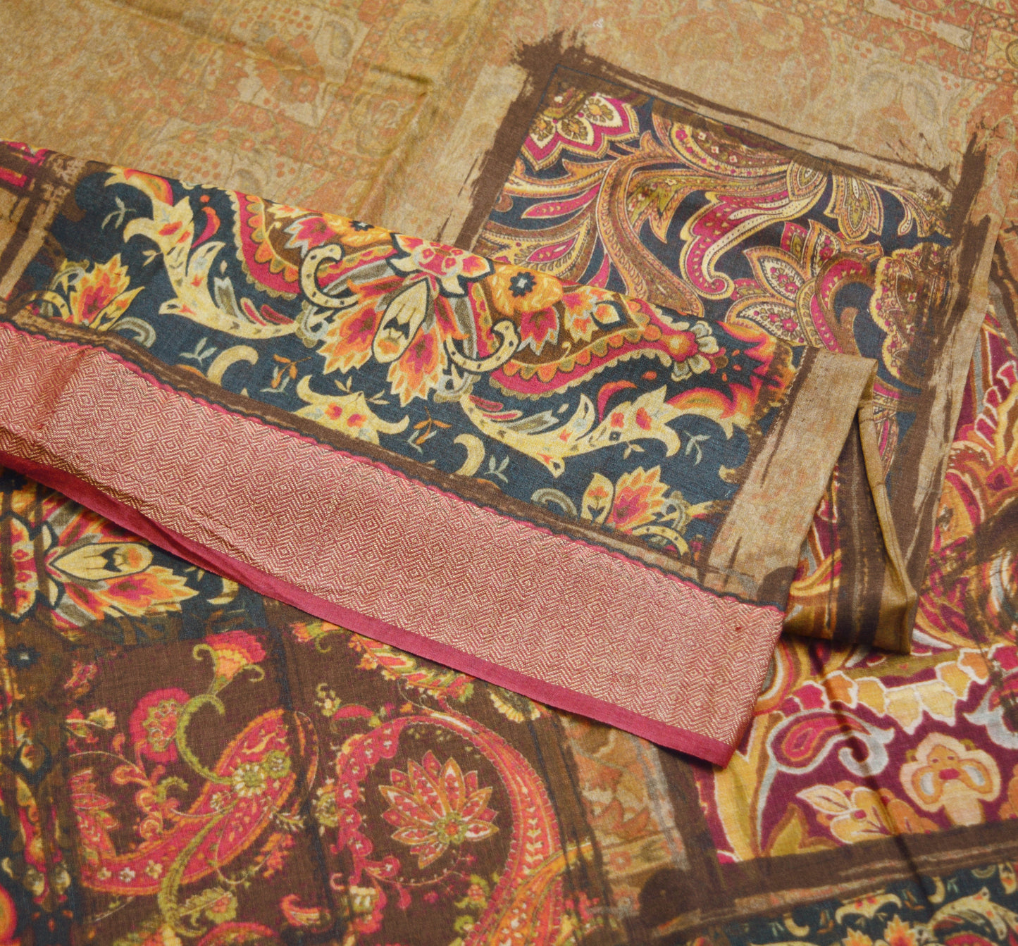 Indian Vintage Saree Pure Khadi Silk Handloom Digital Printed Indian Sari Fabric 5yard Ethnic Wear Sari Floral