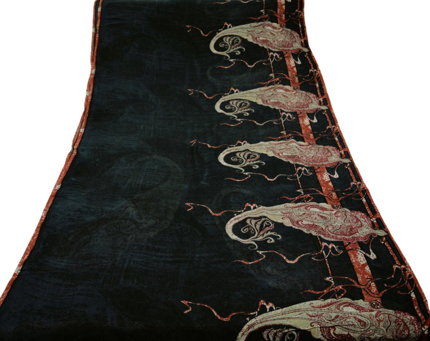 Indian Women Vintage Sari Black 100% Pure Georgette Silk Printed Saree Sewing 5yard Soft Craft Square Design