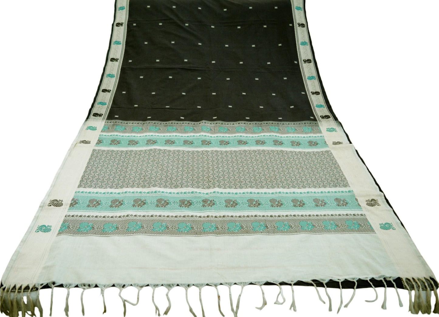 Indian Vintage Sari Black Pure Cotton Hand Woven Baluchari Saree 5yard Ethnic Lady Design
