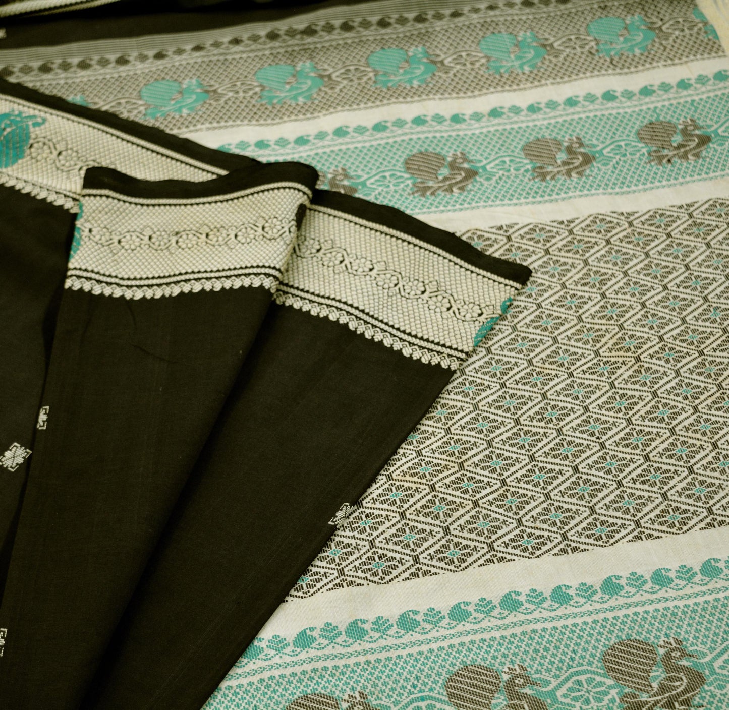 Indian Vintage Sari Black Pure Cotton Hand Woven Baluchari Saree 5yard Ethnic Lady Design