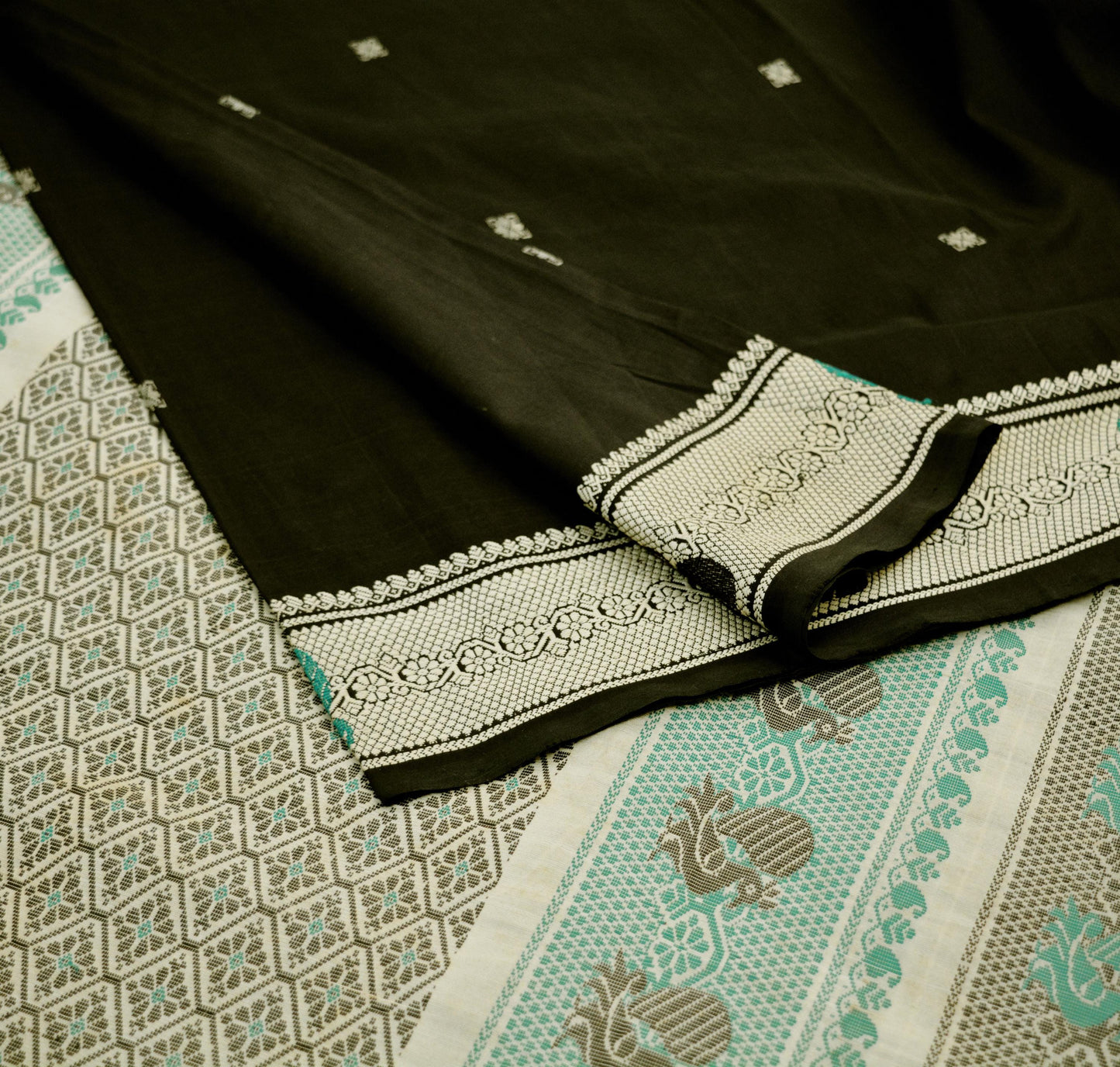 Indian Vintage Sari Black Pure Cotton Hand Woven Baluchari Saree 5yard Ethnic Lady Design