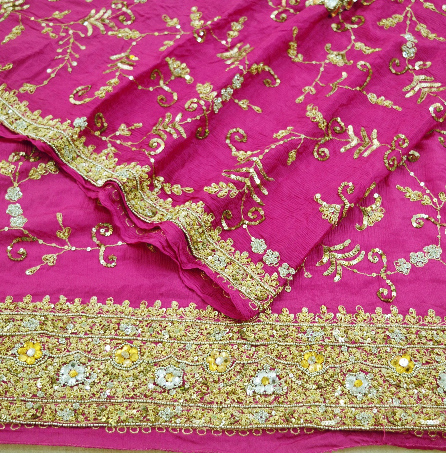 Indian Women Vintage Heavy Pink Dupatta Pure silk Long Stole Hand Embroidered Hijab Scarves Veil Wrap Zardozi Dabka