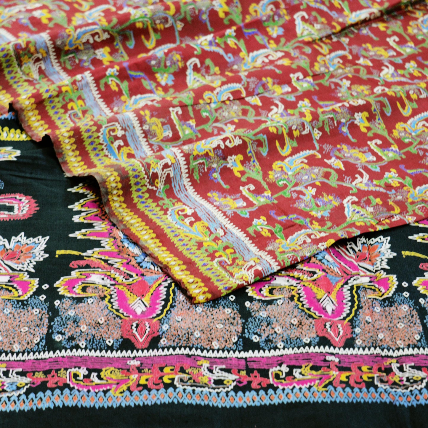 iIndian Vintage Sari Black & Maroon 100% Pure Silk Printed Saree Indian 6yd Sewing Craft Fabric DressMaking Soft Paisley