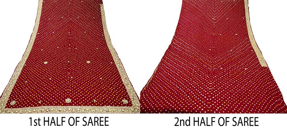 Indian Vintage Maroon Saree Hand Embroidered Bandhani Printed Sari 100% Pure Satin Silk Indian Sari Fabric 5yard Soft Craft Fabric Beaded