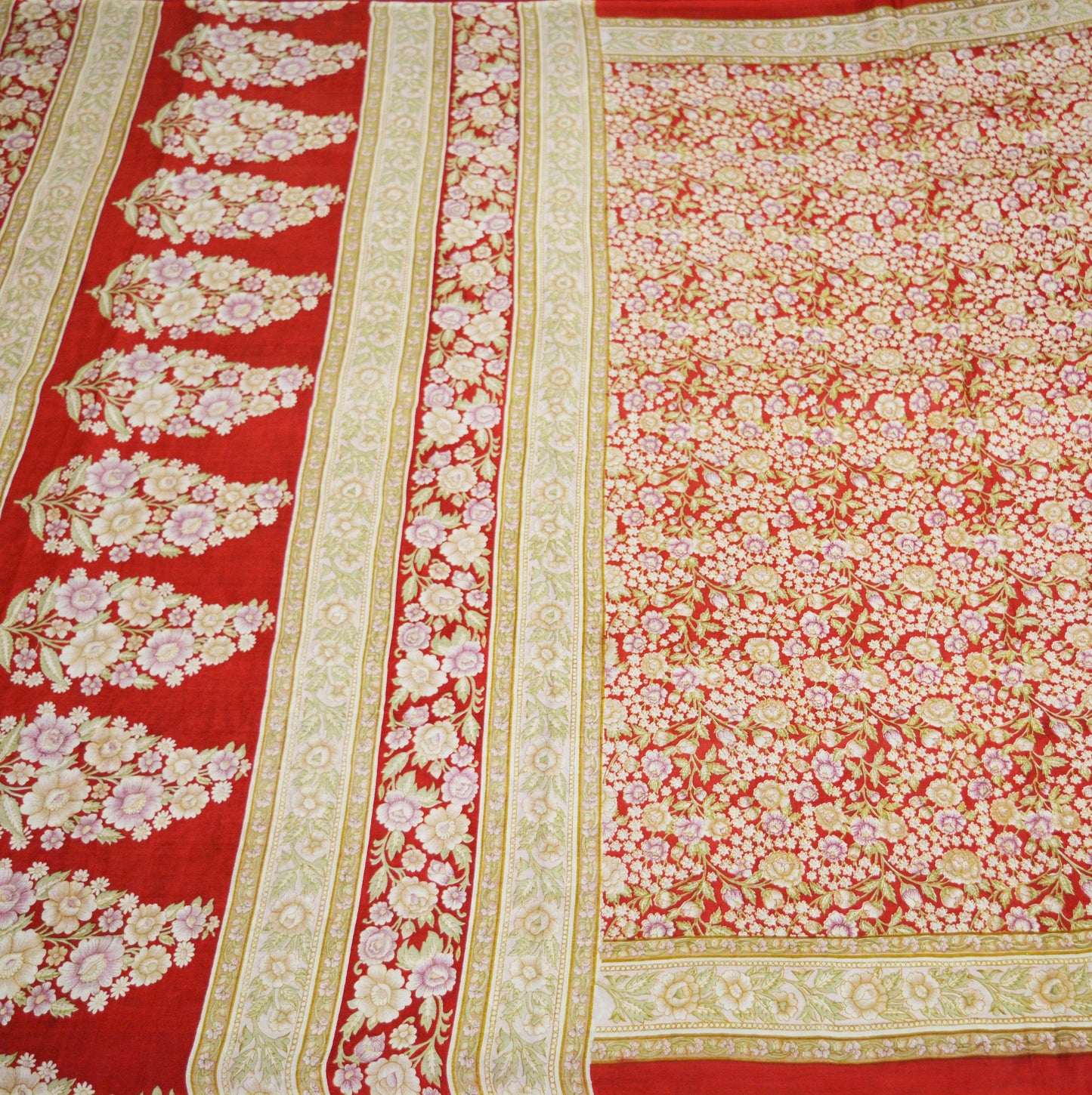 Indian Vintage Sari Red Pure Silk Printed Saree Fabric 6yard Sewing Craft Fabric DressMaking Soft Wrap Floral