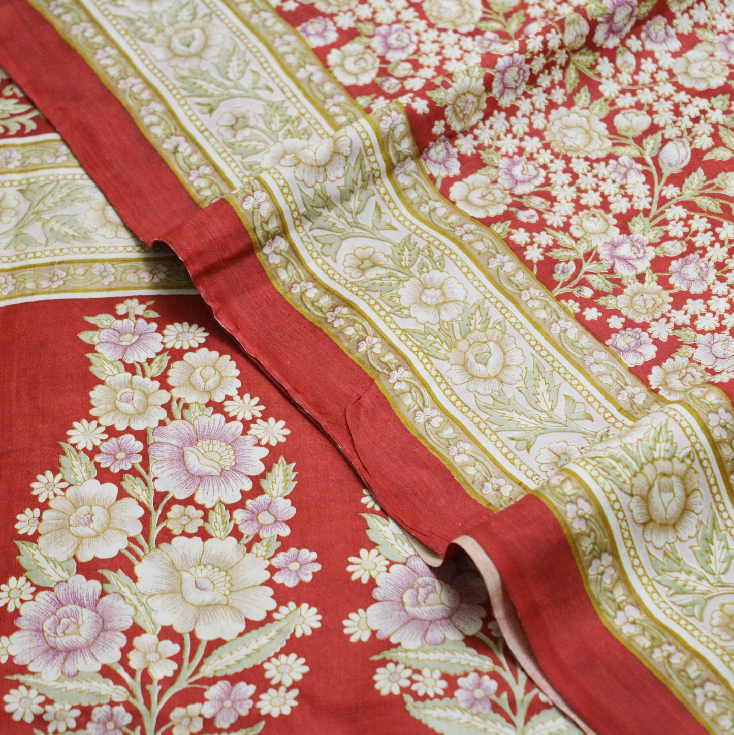 Indian Vintage Sari Red Pure Silk Printed Saree Fabric 6yard Sewing Craft Fabric DressMaking Soft Wrap Floral