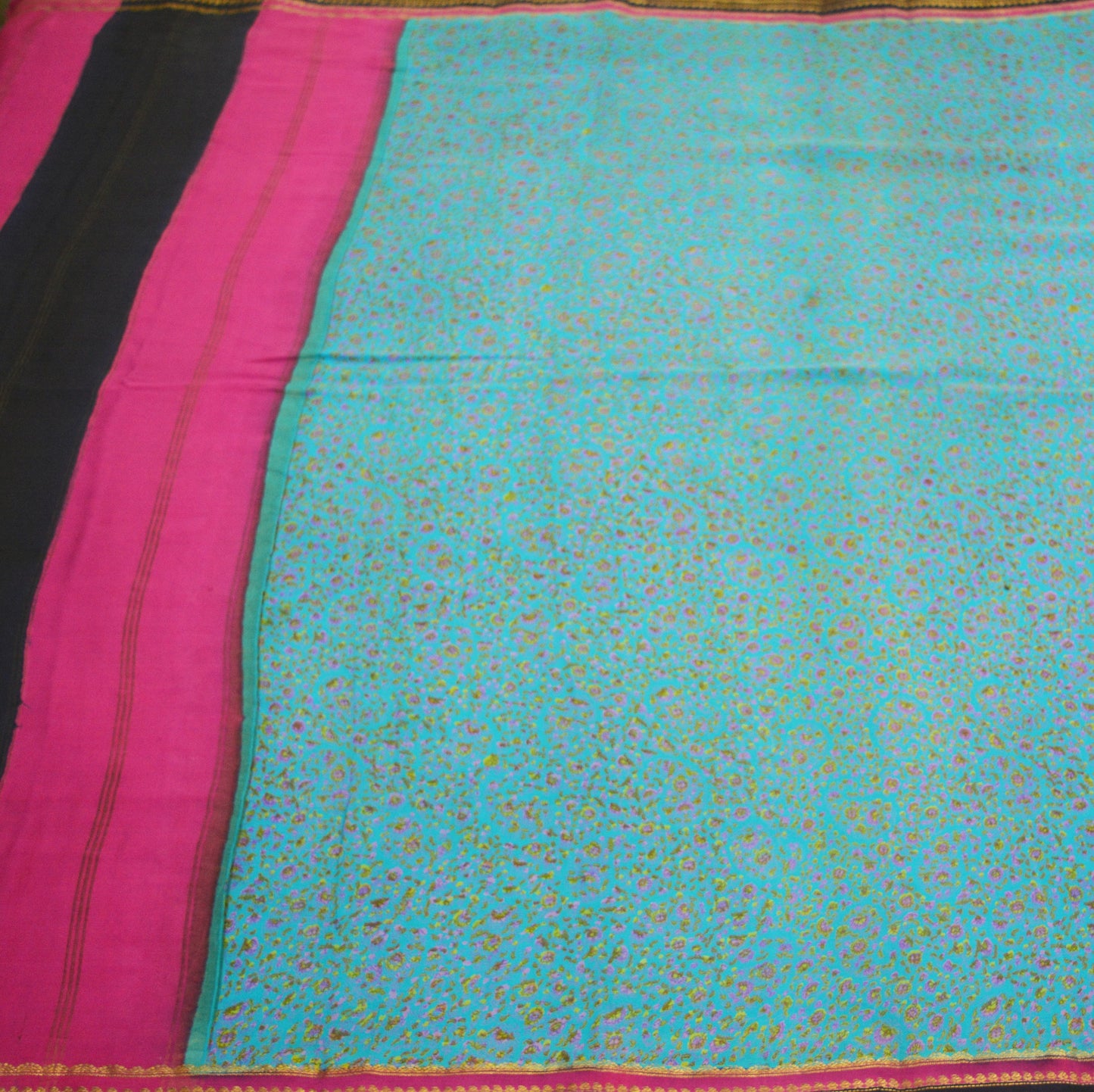 Indian Vintage Sari Pink & Blue 100% Pure Silk Printed Saree Fabric 5yard Sewing Craft DressMaking Soft Zari