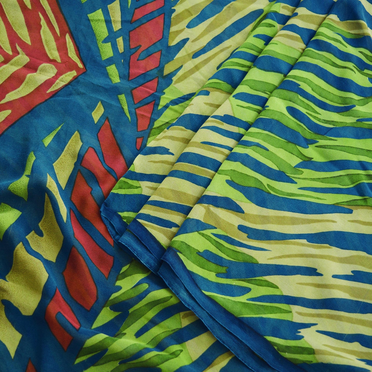 Women Vintage Sari Blue Pure Georgette Silk Printed Saree Craft Fabric Sewing 5Yard Soft Light Dress Making Abstract Design