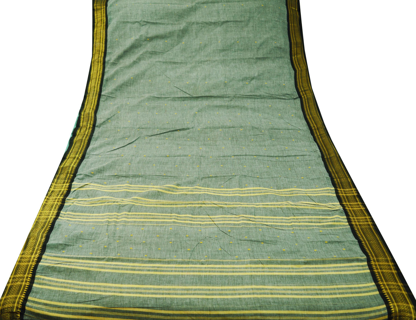 Vintage Sari Gray Pure Cotton Hand Woven Saree Golden Zari 5Yard Soft Floral Golden Zari