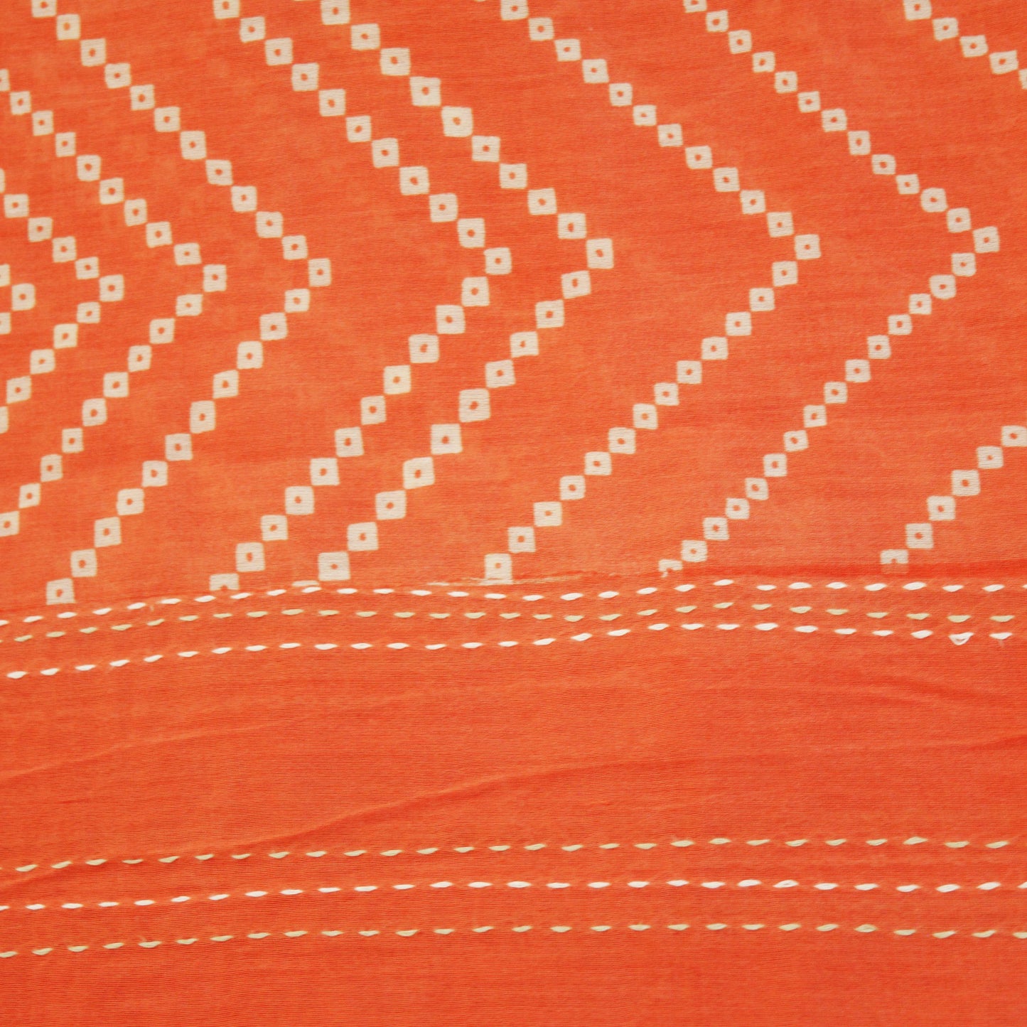Indian Vintage Orange Dupatta Long Stole Kantha Printed Pure Chanderi Silk Indian Scarves Veil Golden Zari Soft Paisley Design