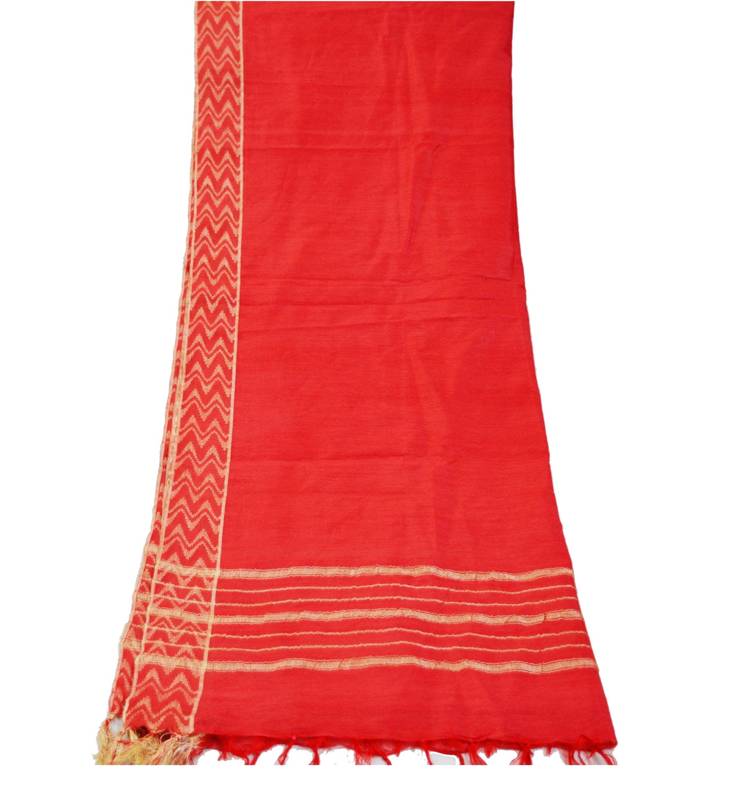 Women Indian Vintage Red Dupatta Long Stole Art silk hand Woven Dupatta Veil Scarves soft Boho Wrap Fringes