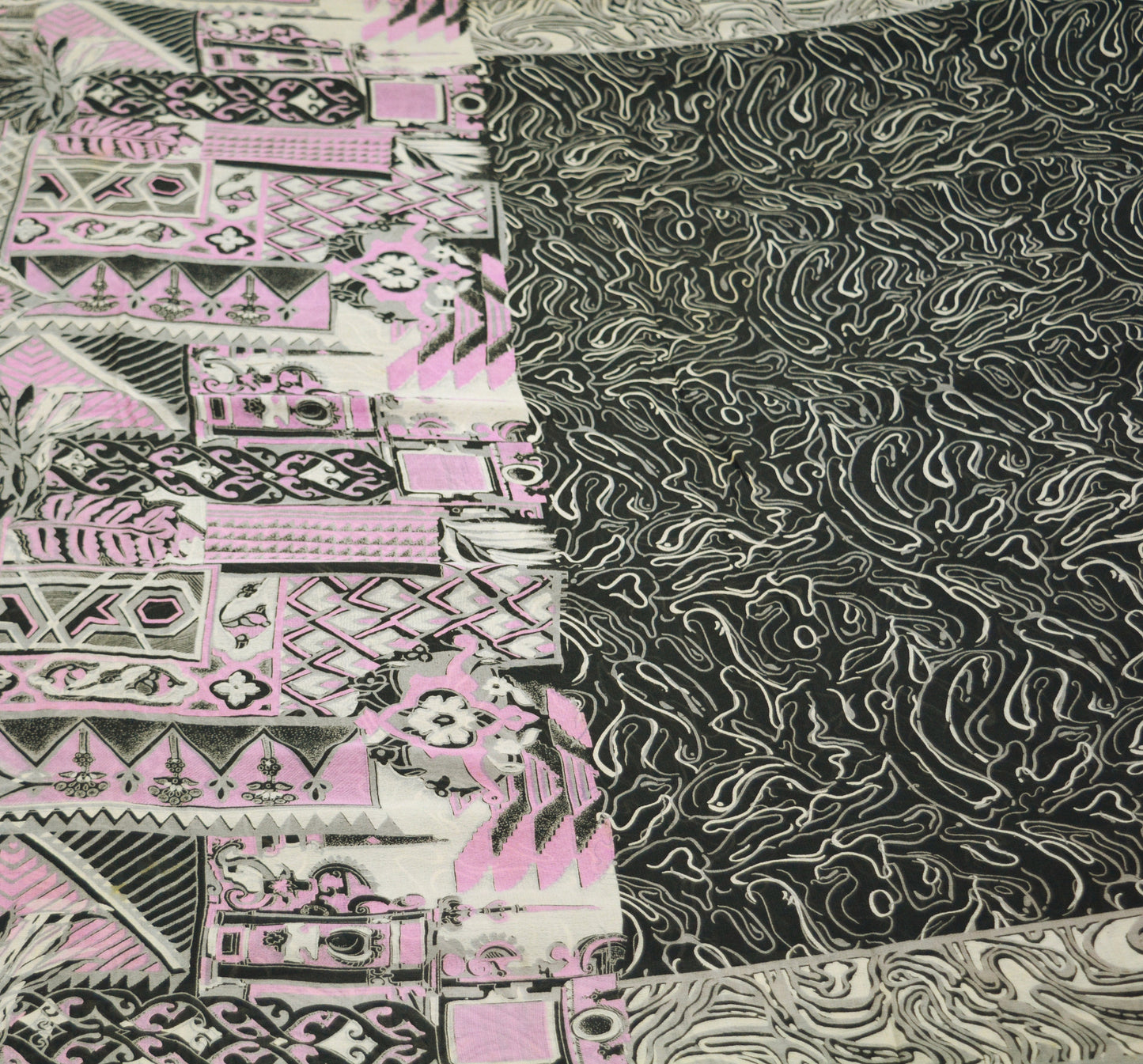 Indian Vintage Sari Black 100% Pure Silk Printed Saree Fabric 6yard Sewing Craft DressMaking Soft Abstract