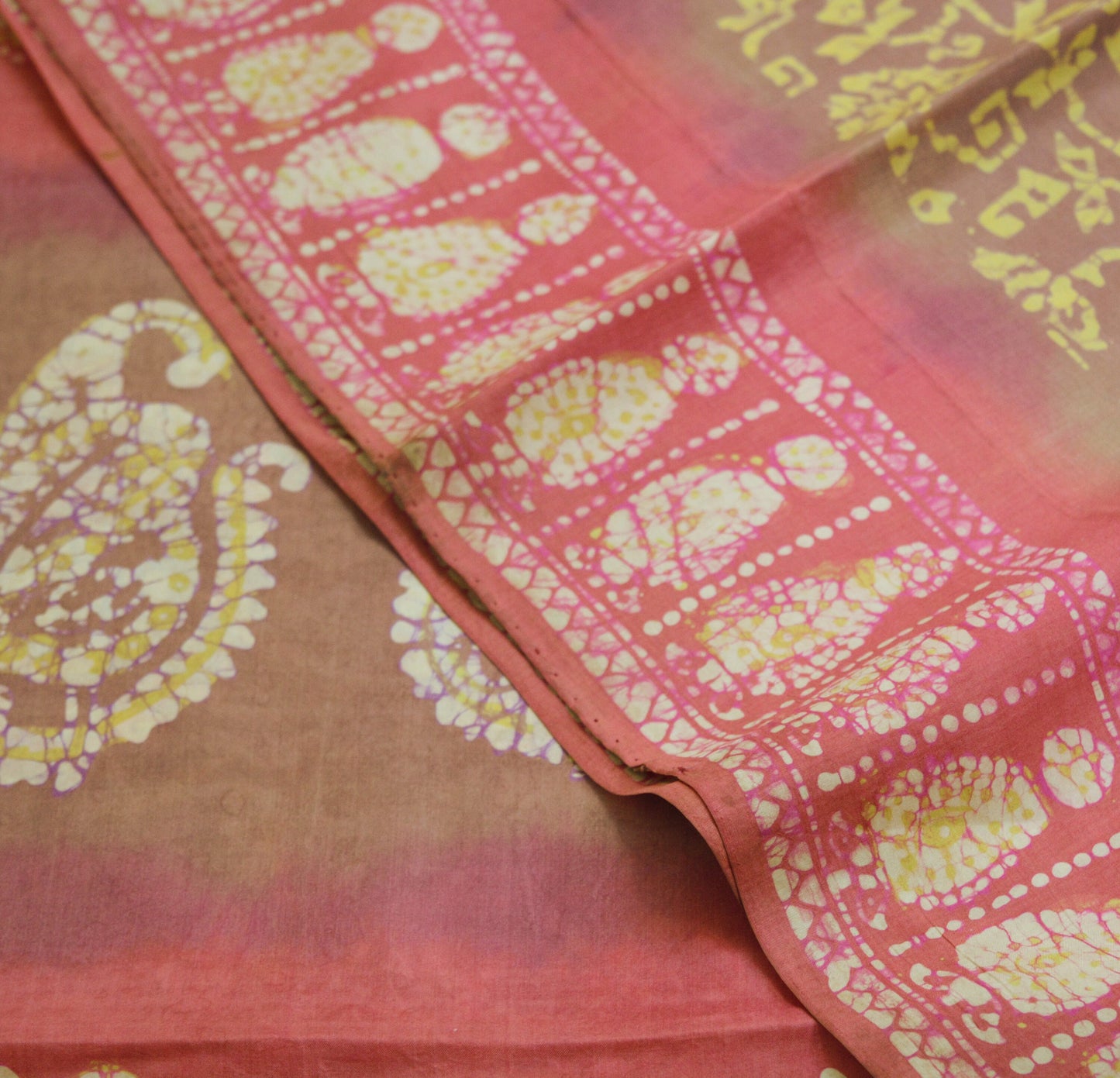 Indian Vintage Sari Pink & Brown Batik Printed Pure Silk Saree Craft Soft Fabric 5Yard Sewing Sarong Wrap Boho
