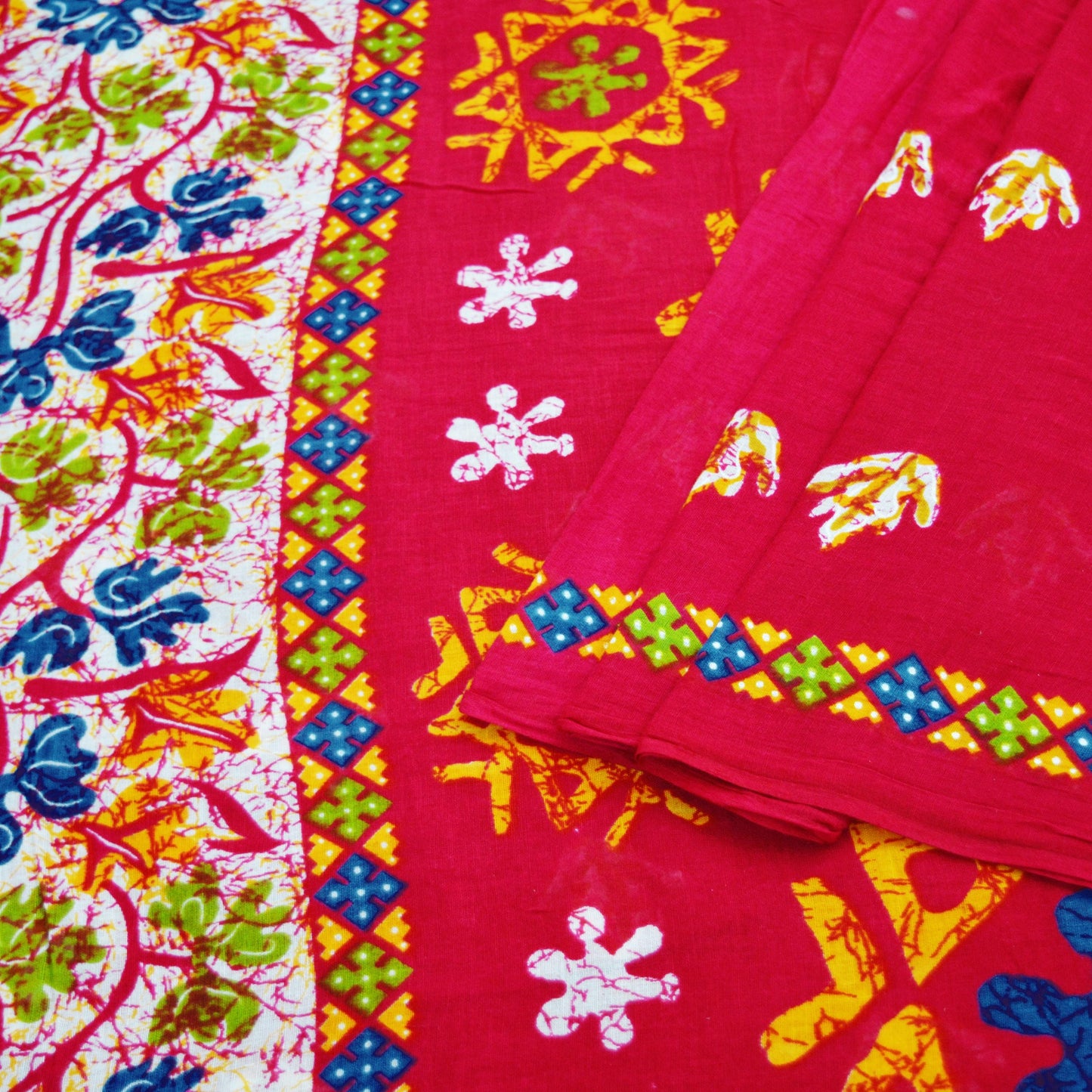 Indian Vintage Sari Red Batik Printed 100% Pure Cotton Saree Craft Soft Fabric 5Yard Sewing Sarong Wrap Boho