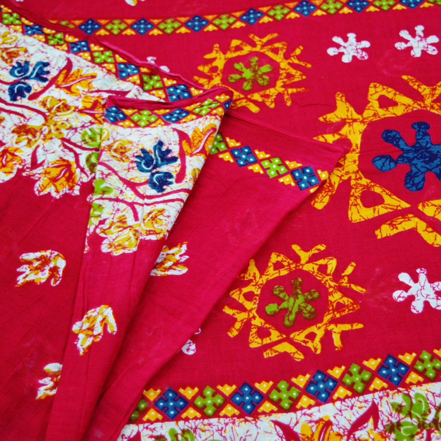 Indian Vintage Sari Red Batik Printed 100% Pure Cotton Saree Craft Soft Fabric 5Yard Sewing Sarong Wrap Boho