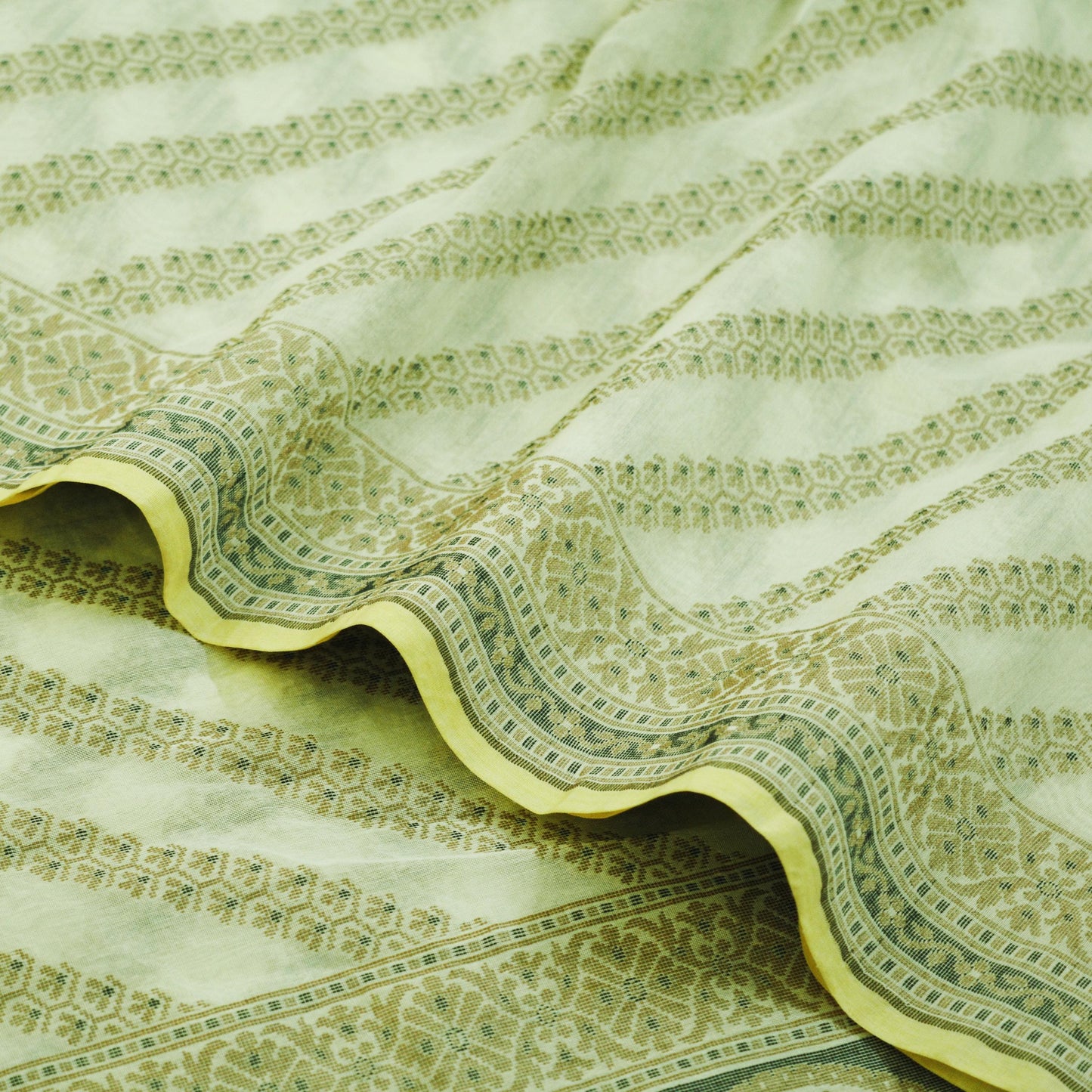 Indian Ivory Vintage Dupatta Long Stole Hand Woven Blend Cotton Indian Scarf Veil Soft Floral
