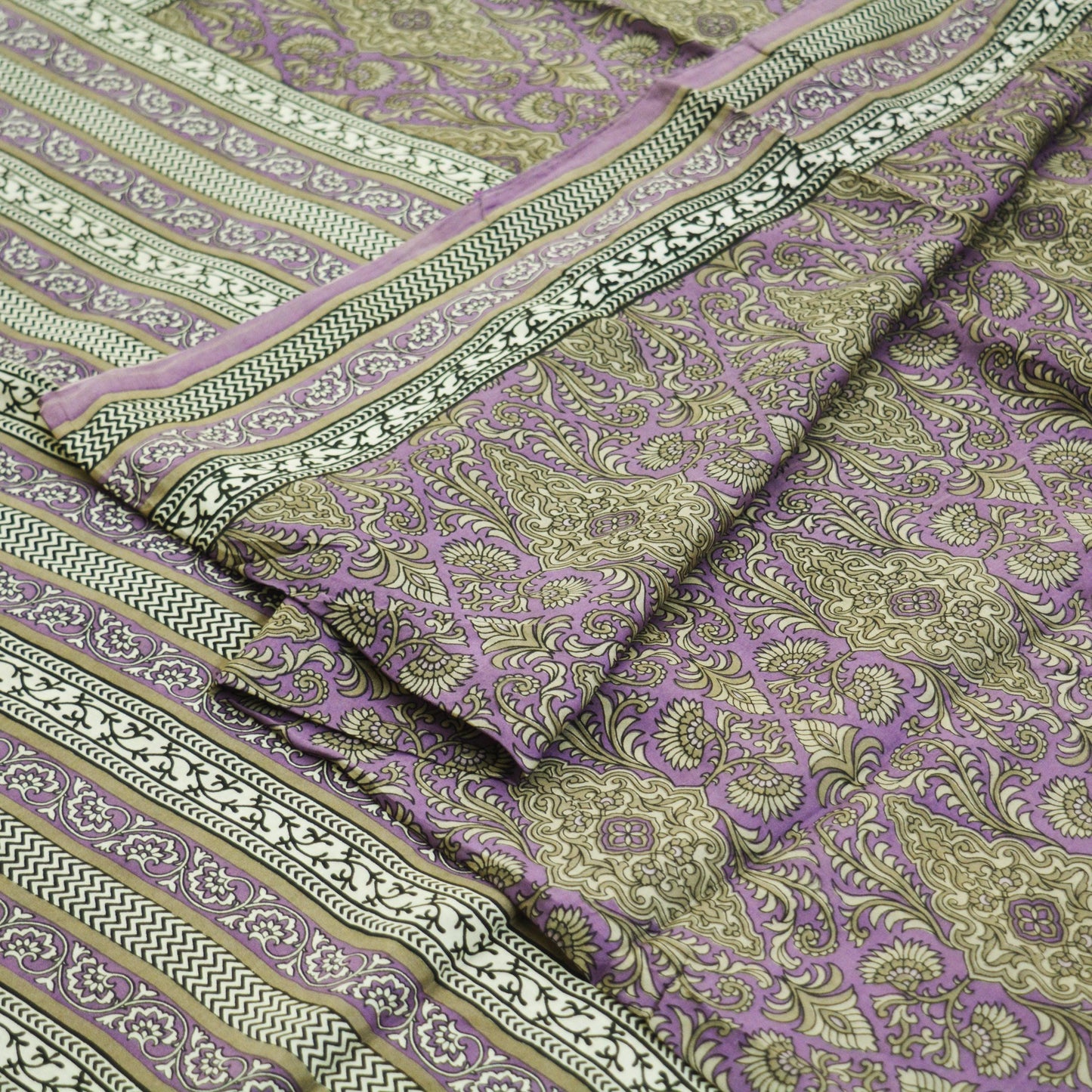 Indian Vintage Sari Purple 100% Pure Silk Printed Saree Fabric 5yd Sewing Craft Fabric DressMaking Soft Wrap Floral