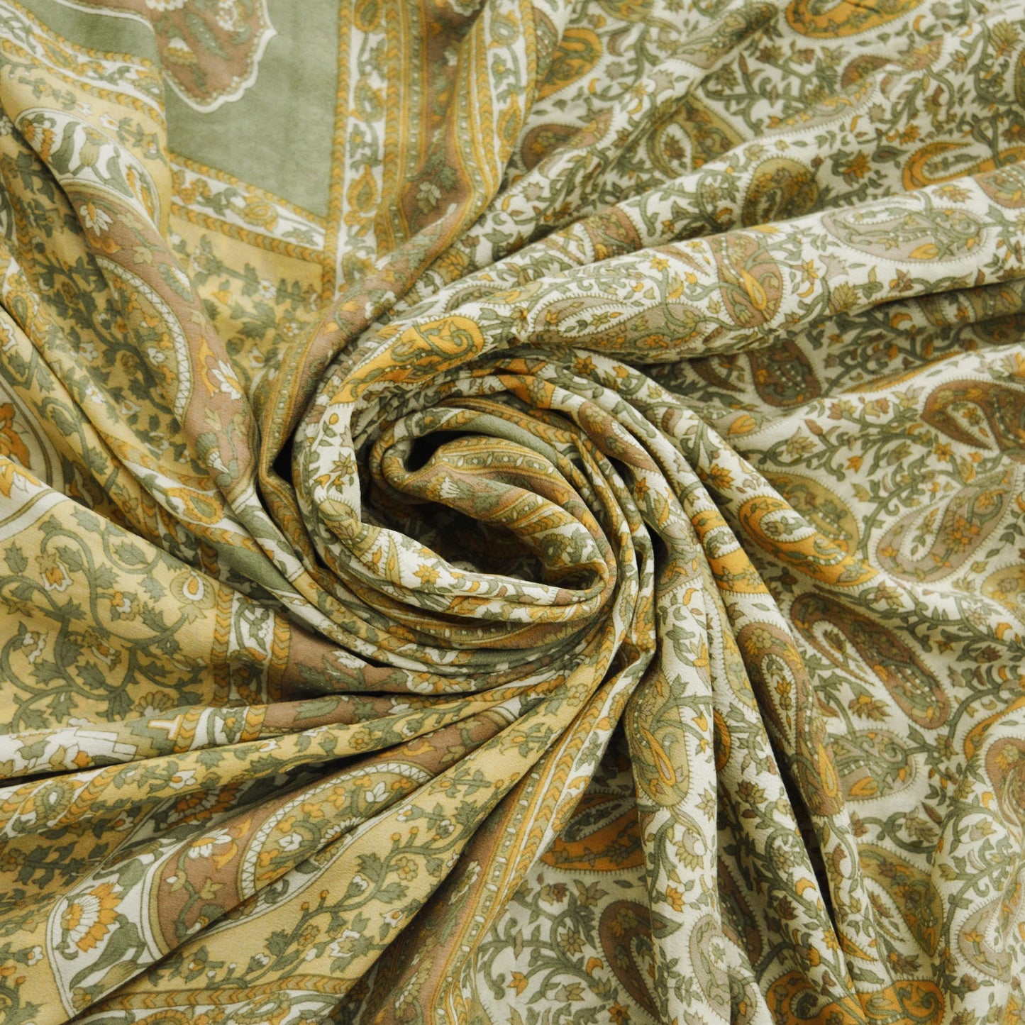 Indian Vintage Sari Ivory & Beige Pure Silk Printed Saree 6yd Sewing Paisley Craft Fabric DressMaking Soft Used Upcycled