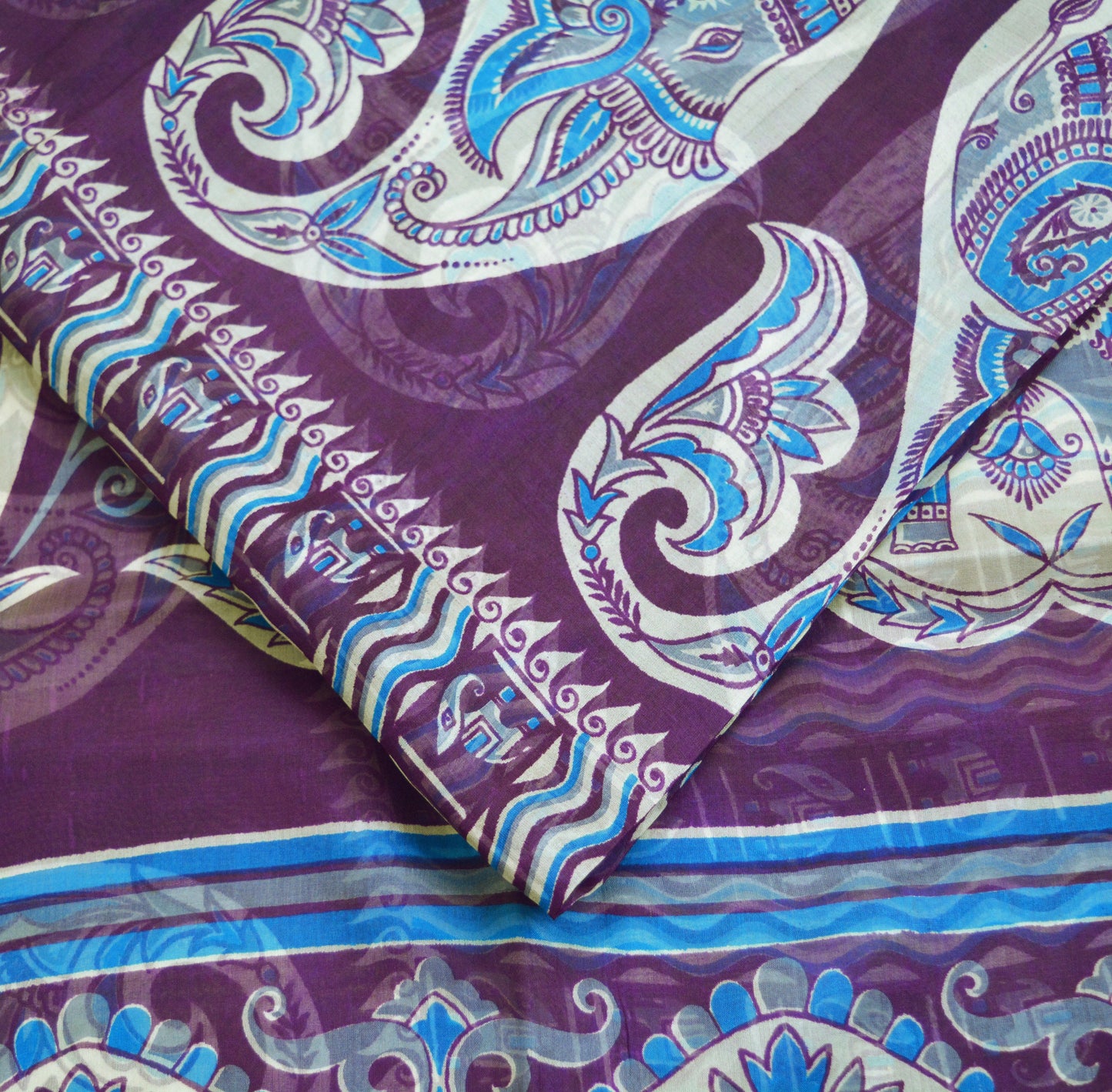 Indian Vintage Sari Purple Pure Silk Printed Saree Fabric 5yd Sewing Craft Fabric DressMaking Paisley